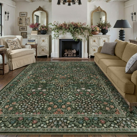 WIPONKEN 9x12 Area Rugs Morris Carpet for Living Room Bedroom Dining Room Office Farmhouse, Machine Washable Non Slip Vintage Persia Rug Black