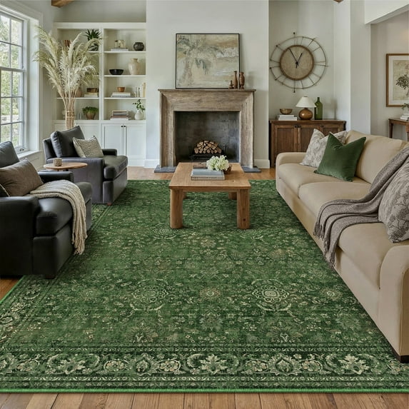 WIPONKEN 9x12 Area Rugs for Living Room Bedroom Dining Room Office Farmhouse, Machine Washable Non Slip Vintage Persia Rug