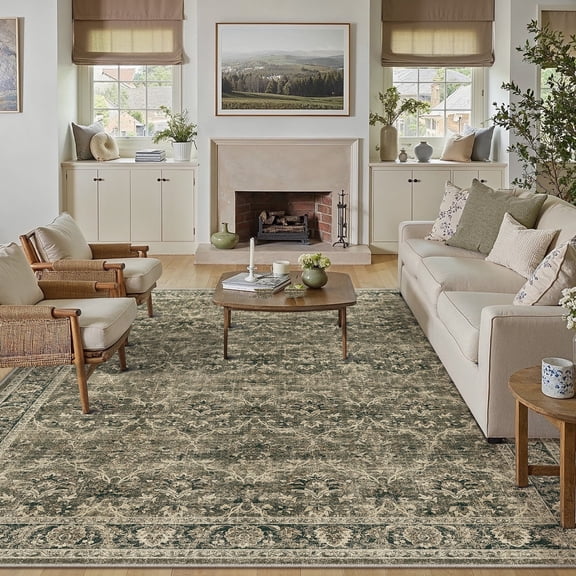 WIPONKEN 9x12 Large Area Rugs for Living Room Bedroom Dining Room Office Traditional Oriental Machine Washable Non Slip Farmhouse Farmhouse Vintange Persia Rug