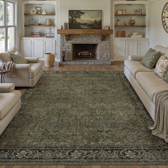 WIPONKEN 9x12 Area Rugs for Living Room Orienta Traditionall Bedroom Dining Room Office Farmhouse Machine Washable Non Slip Distressed Vintage Persia Rug On Clearance, Green