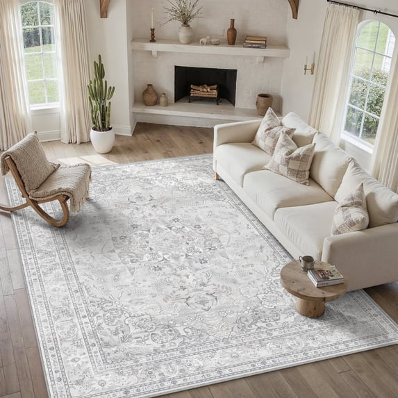 WIPONKEN 9x12 Area Rugs for Living Room Bedroom Dining Room Office Farmhouse, Machine Washable Non Slip Vintange Persia Rug