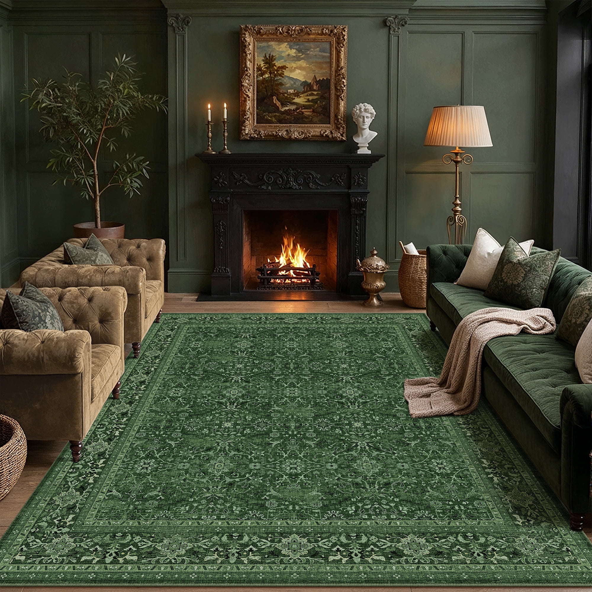 wiponken 9x12 area rugs for living room bedroom dining room office farmhouse, machine washable non slip vintage persia rug green