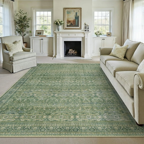 WIPONKEN 9x12 Area Rugs for Living Room Bedroom Dining Room Office Farmhouse, Machine Washable Non Slip Vintage Persia Rug