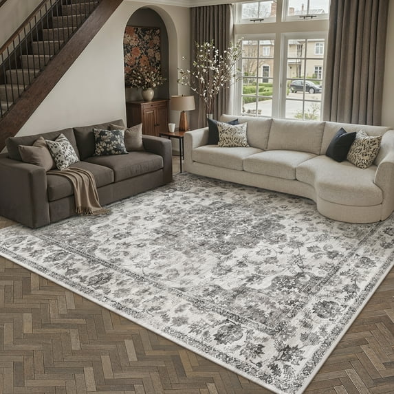 WIPONKEN 9x12 Area Rugs for Living Room Bedroom Dining Room Office Farmhouse, Machine Washable Non Slip Vintage Persia Rug Black