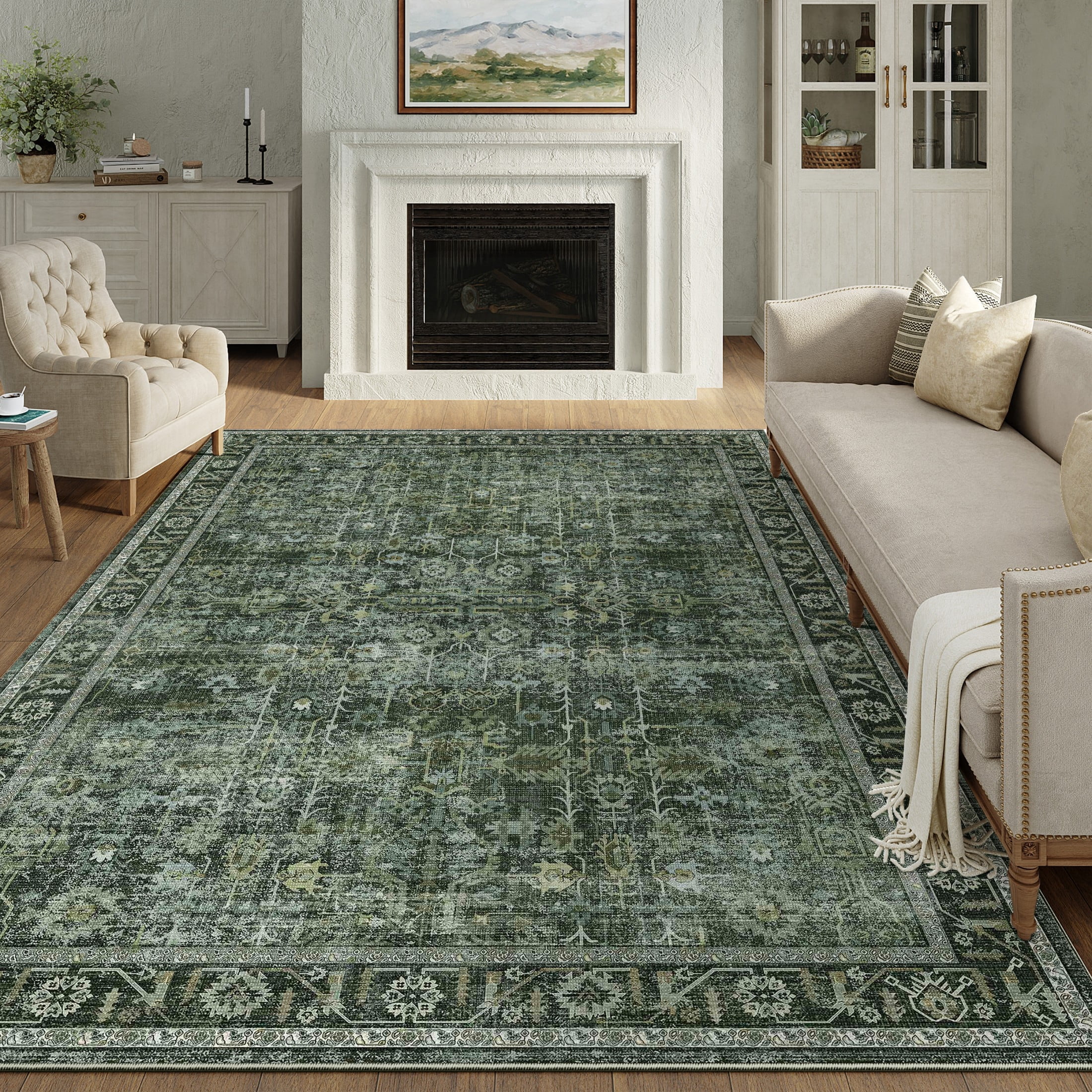 WIPONKEN 9x12 Area Rugs for Living Room Bedroom Dining Room Office Farmhouse, Machine Washable Non Slip Vintange Persia Rug