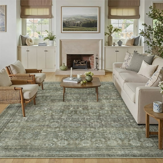 WIPONKEN 9x12 Area Rugs for Living Room Bedroom Dining Room Office Farmhouse, Machine Washable Non Slip Vintage Persia Rug