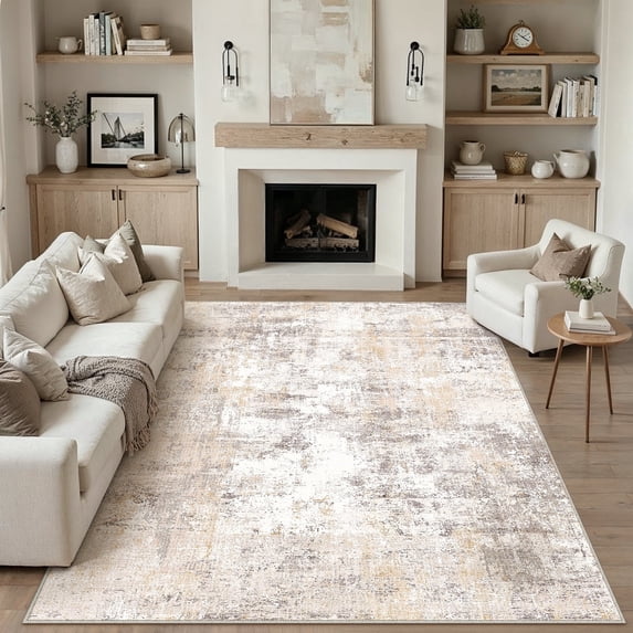 WIPONKEN 9x12 Large Area Rug for Living Room and Bedroom, Washable Modern Abstract Low-Pile Mat with Non-Slip Backing