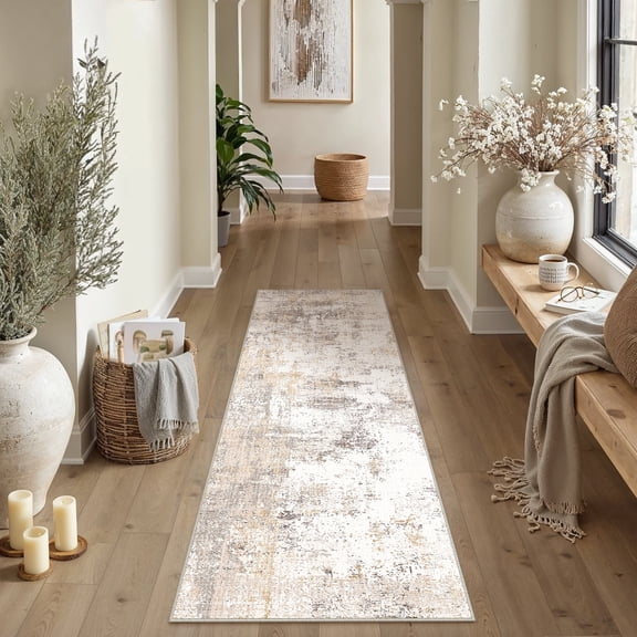 WIPONKEN Runner Rug 2x6 Non-Slip Rubber Backing, Modern Abstract Soft Low-Pile Design for Hallways and Kitchens
