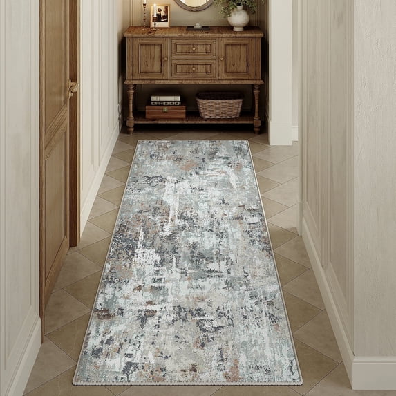 WIPONKEN Runner Rug 2x6 Non-Slip Rubber Backing, Modern Abstract Soft Low-Pile Design for Hallways and Kitchens