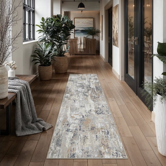WIPONKEN Runner Rug 2x8 Non-Slip Rubber Backing, Modern Abstract Soft Low-Pile Design for Hallways and Kitchens