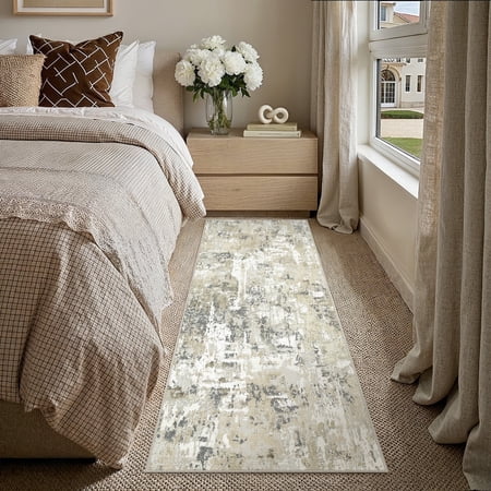 WIPONKEN Runner Rug 2x8 Non-Slip Rubber Backing, Modern Abstract Soft Low-Pile Design for Hallways and Kitchens