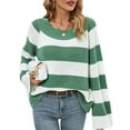 thumbnail image 1 of WIPONKEN Oversized Sweaters Off the Shoulder Sweaters for Women Knit Sweaters Tops Green Striped Sweaters Crew Neck Pullover Sweaters Tops, 1 of 9