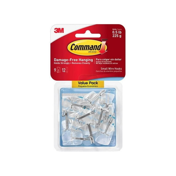 Command Small Wire Hooks - Adhesive, Plastic, Clear - 9 Pack
