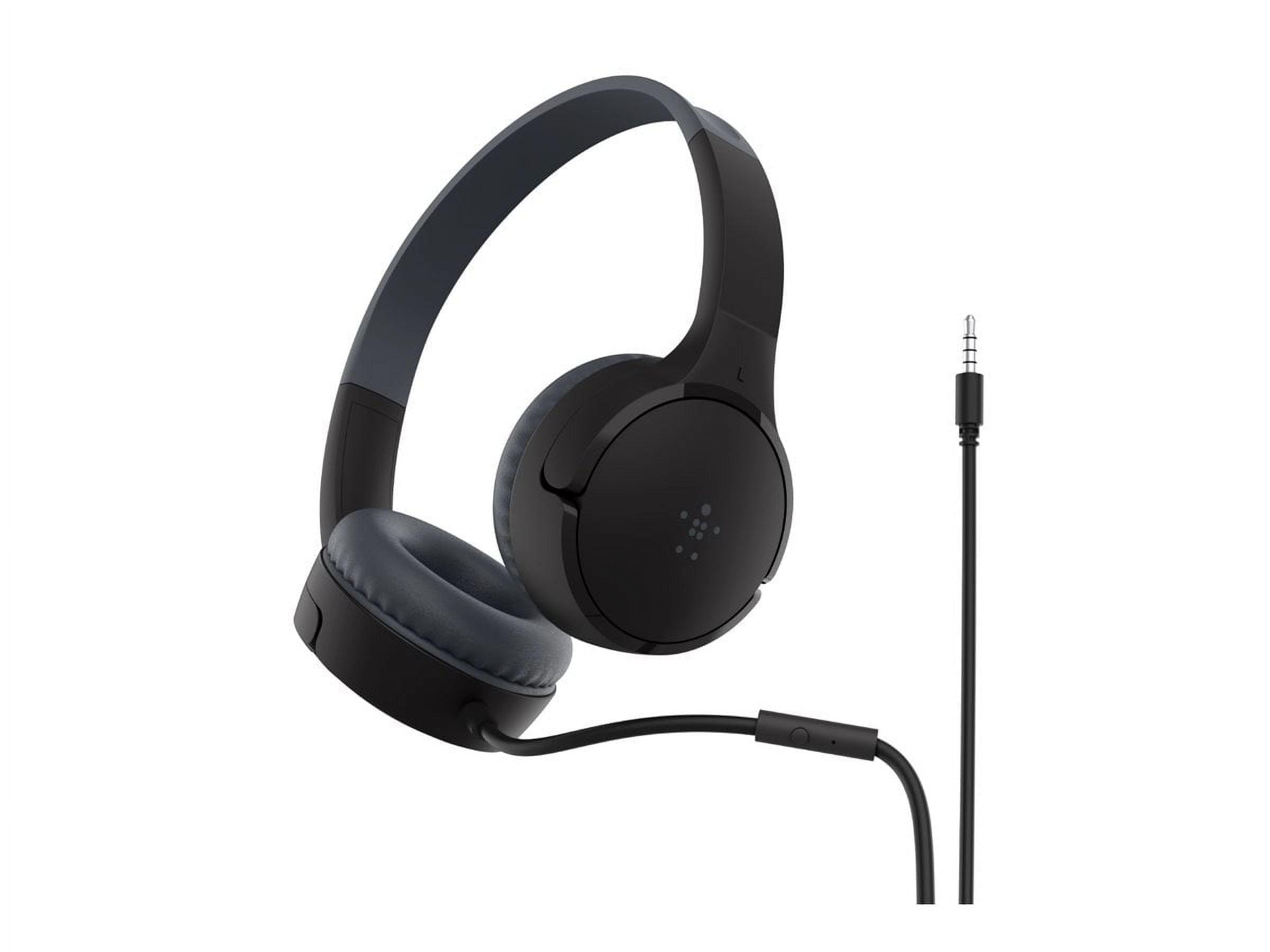 Belkin SoundForm Mini Kids Wired Headphones – Built-in Mic, 85dB Safe Volume, Fun Stickers, Ideal for Online Learning, Works with iPhone 15, iPad, Galaxy, Nintendo Switch 2 & more – Black