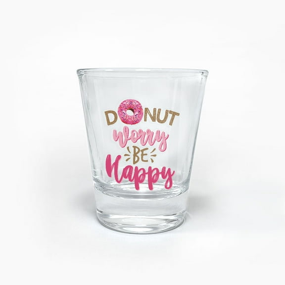 WIRESTER 1.5oz Crystal Shot Glass for Coffee Beer Wine Whiskey Vodka Milk Water & More - Donut Worry Be Happy