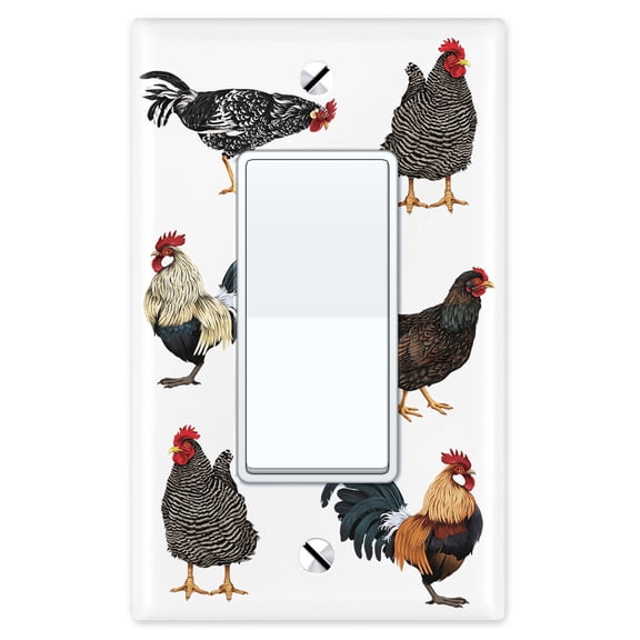WIRESTER 1-Gang Decorator Light Switch Plate/Wall Plate Cover, Barnyard Chicken Roosters