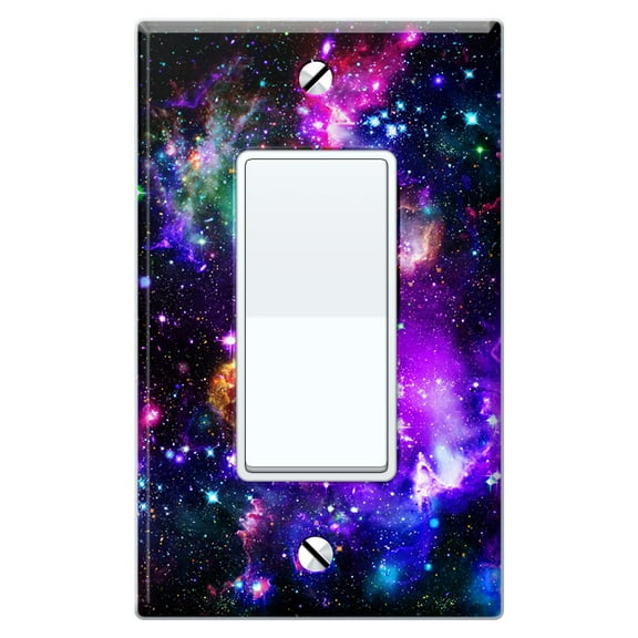 WIRESTER 1-Gang Decorator Light Switch Plate/Wall Plate Cover, Purple Nebula Galaxy
