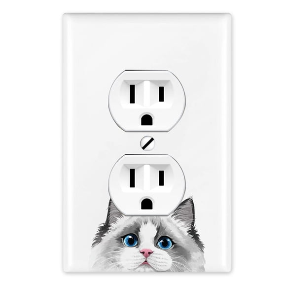 WIRESTER 1-Gang Duplex Outlet Cover Wall Plate/Switch Plate Cover, Animal White Silver Point Ragdoll Cat
