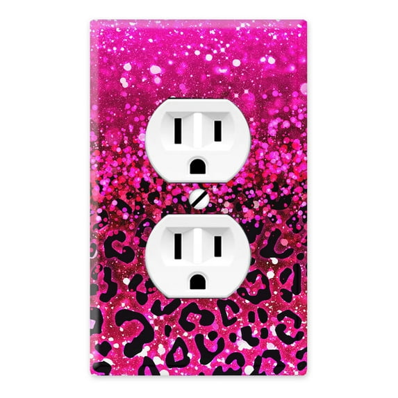 WIRESTER 1-Gang Duplex Outlet Cover Wall Plate/Switch Plate Cover, Hot Pink Glitter Sparkle With Black Pink Glitter Leopard