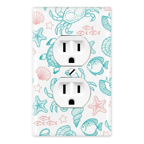 WIRESTER 1-Gang Duplex Outlet Cover Wall Plate/Switch Plate Cover, Seashell Turtle Starfish Pattern (S1)