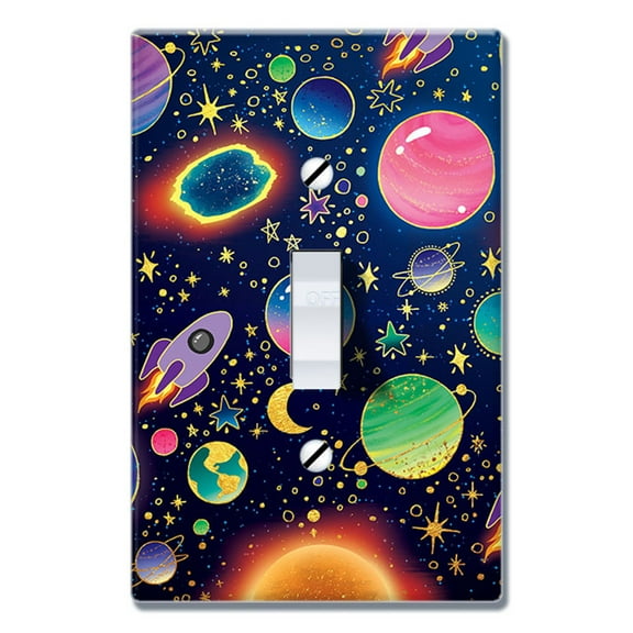 WIRESTER 1-Gang Toggle Wall Plate/Switch Plate Cover, Colorful Cartoon Planets