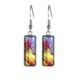 thumbnail image 1 of WIRESTER 1 Pair/Set Colorful Rooster Stainless Steel + Glass Rectangle Drop Earring Fashion Jewelry Drop Dangle Hook Earrings for Women, 1 of 6