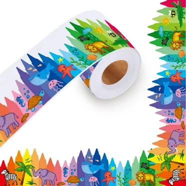 WIRESTER 1 Roll 65ft Bulletin Board Border Trim Back to School Teacher Supplies for Classroom Bulletin Board Paper - Crayon Drawing Animals