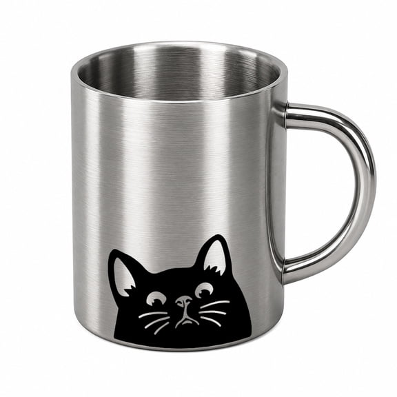 WIRESTER 10oz Stainless Steel Camping Mug with Handle, Double Wall Insulated Coffee Cup for Camping, Hiking, Backpacking, Travel - Animal Black Bombay Kitten Cat