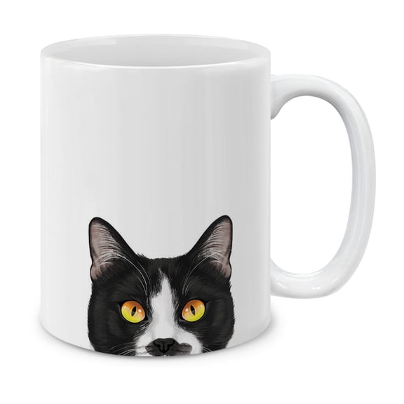 WIRESTER 11 Oz Ceramic Tea Cup Coffee Mug, Animal Moustached Tuxedo Cat