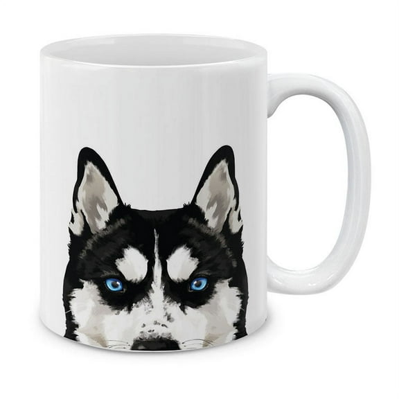 WIRESTER 11 Oz Ceramic Tea Cup Coffee Mug, Black Siberian Husky Dog