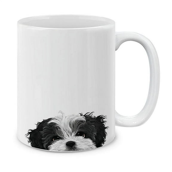 WIRESTER 11 Oz Ceramic Tea Cup Coffee Mug, Black White Shih Tzu Dog