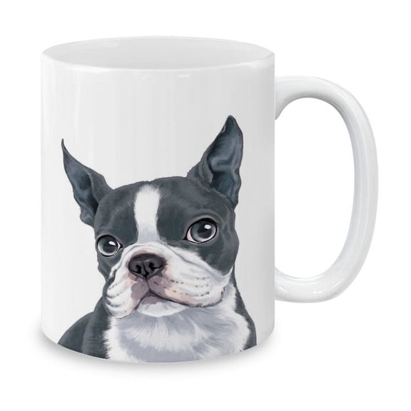 WIRESTER 11 Oz Ceramic Tea Cup Coffee Mug, Boston Terrier Blue and White Dog