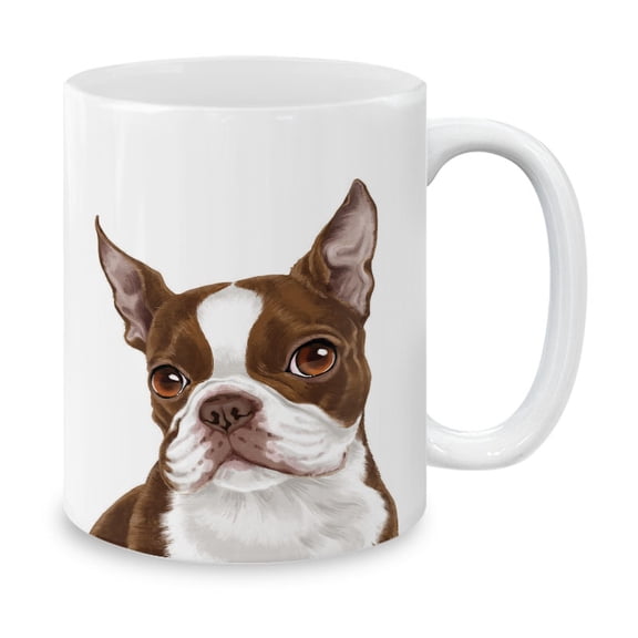 WIRESTER 11 Oz Ceramic Tea Cup Coffee Mug, Boston Terrier Red and White Dog