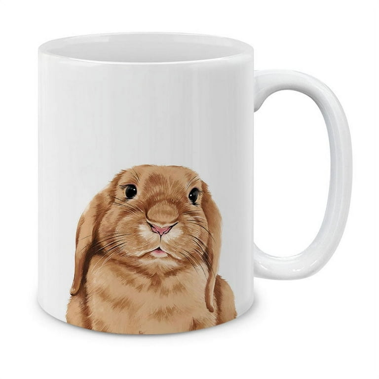 WIRESTER 11 Oz Ceramic Tea Cup Coffee Mug, Floppy Ears Brown Bunny Rabbit 