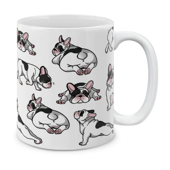WIRESTER 11 Oz Ceramic Tea Cup Coffee Mug, French Bulldog Funny Playful Postures