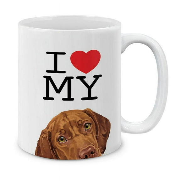 WIRESTER 11 Oz Ceramic Tea Cup Coffee Mug, I Love My Golden Rust Vizslas Dog