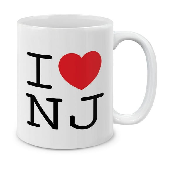 WIRESTER 11 Oz Ceramic Tea Cup Coffee Mug, I Love NJ New Jersey