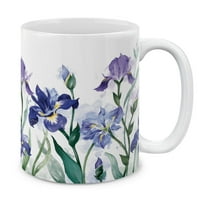 WIRESTER 11 Oz Ceramic Tea Cup Coffee Mug, Irises Flowers