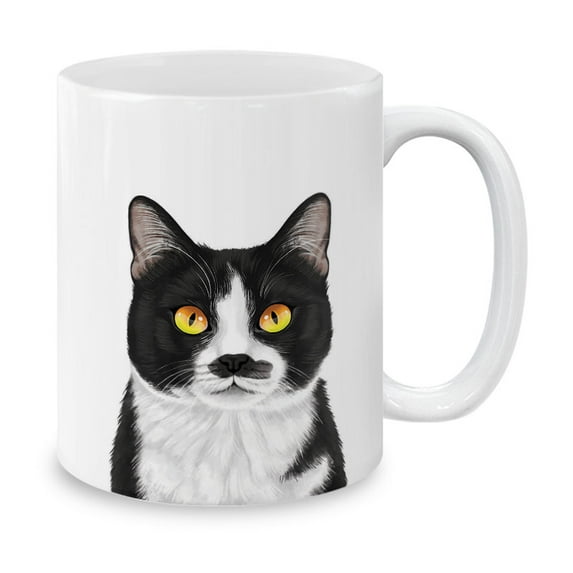 WIRESTER 11 Oz Ceramic Tea Cup Coffee Mug, Moustached Tuxedo Cat