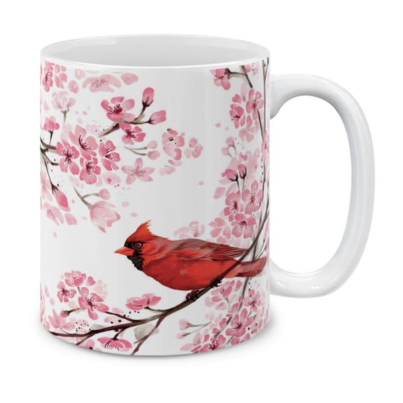 WIRESTER 11oz 325ml Ceramic Tea Cup Coffee Mug With Handgrip For Gift, Birthday, Anniversary, Christmas - Red Cardinal Birds In Spring