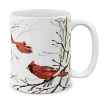 WIRESTER 11oz 325ml Ceramic Tea Cup Coffee Mug With Handgrip For Gift, Birthday, Anniversary, Christmas - Red Cardinal Birds In Winter