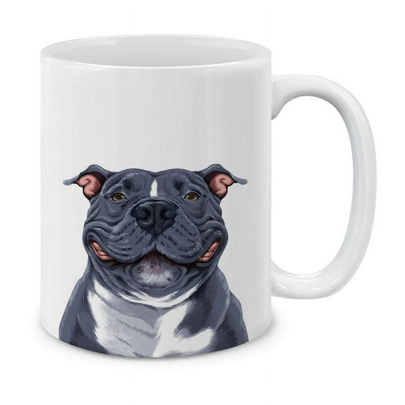 WIRESTER 11 Oz Ceramic Tea Cup Coffee Mug, Smiling Blue Pit Bull Dog