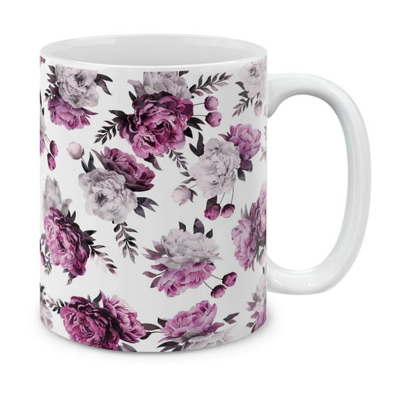 WIRESTER 11 Oz Ceramic Tea Cup Coffee Mug With Handgrip for Gifts, Pink Watercolor Carnations