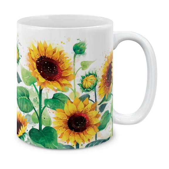 WIRESTER 11 Oz Ceramic Tea Cup Coffee Mug With Handgrip for Gifts, Sunflowers Flowers