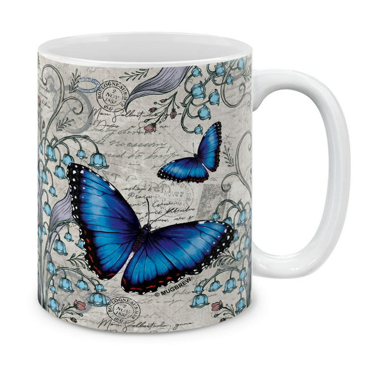 Blue Butterfly Ceramic Coffee Mugs 12 Oz with Handle for Women Microwavable  Cute Single Tea Mugs for Office Home
