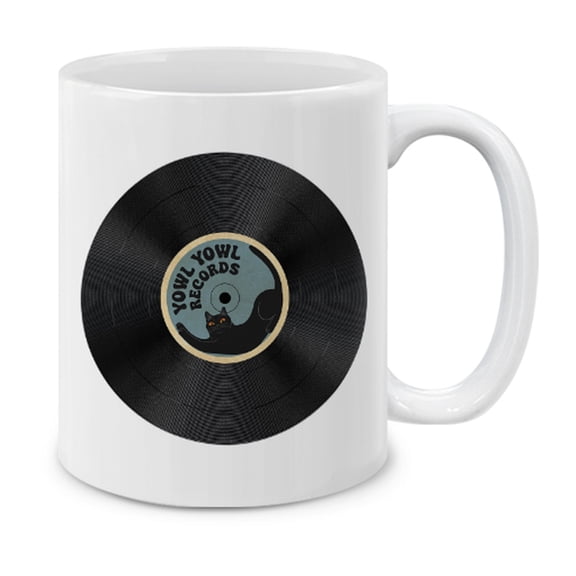 WIRESTER 11oz 325ml Ceramic Tea Cup Coffee Mug With Handgrip For Gift, Birthday, Anniversary, Christmas - Black Cat Yowl Yowl Records
