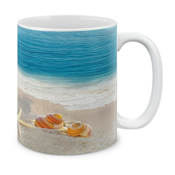 WIRESTER 11oz 325ml Ceramic Tea Cup Coffee Mug With Handgrip For Gift, Birthday, Anniversary, Christmas - Seashells On The Beach