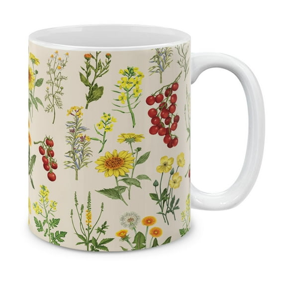 WIRESTER 11oz 325ml Ceramic Tea Cup Coffee Mug With Handgrip For Gift, Birthday, Anniversary, Christmas - Wildflowers Sunflowers