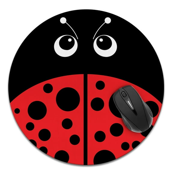 WIRESTER 13.77 inches Round Mouse Pad with Non-Slip Rubber Base for Computers, Laptop, Office & Home - Red Ladybug