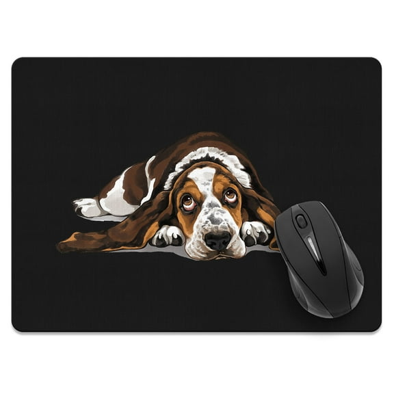 WIRESTER 13.77x10.23 in Rectangle Mouse Pad with Non-Slip Rubber Base for Computers, Laptop, Office & Home - Basset Hound Dog Lying Down Looking Up